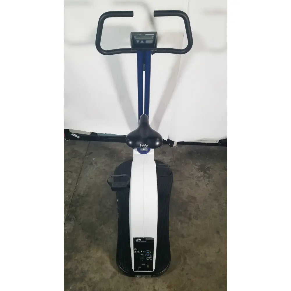 Blue and white lode corival 912900 ergometer upright exercise bike with black handlebars for stress test ecg diagnostics