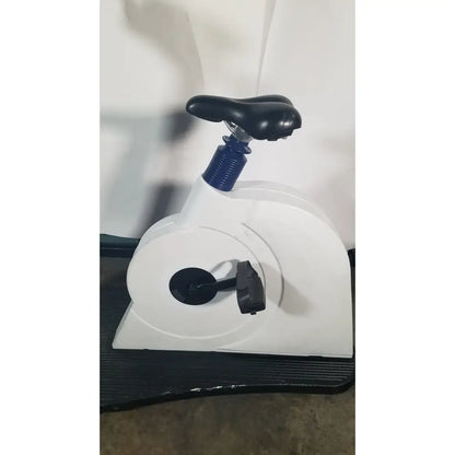 White ergometer stress test exercise bike with black seat and handlebar grips for stress test ecg and test ecg ekg use