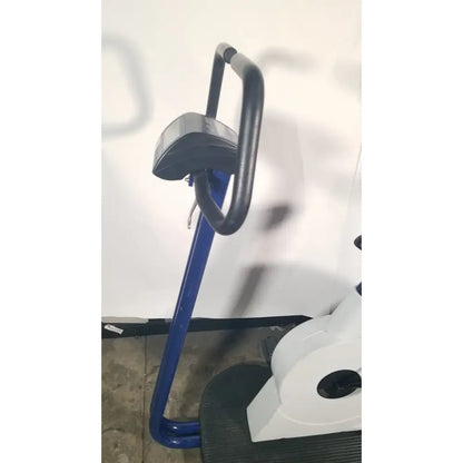 Blue and white lode corival 912900 ergometer stress test cycle with black padded handlebars for stress test ecg use