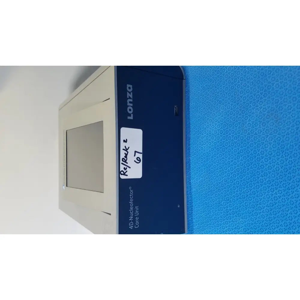 Silver metallic wall-mounted core unit transfection dispenser with rectangular touchscreen for lonza 4d-nucleofector core unit
