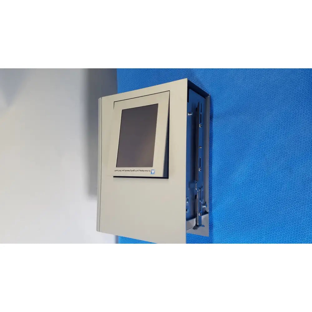 Beige wall-mounted lonza 4d-nucleofector core unit transfection system with square touchscreen and blue mechanical components