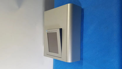 Silver metallic wall-mounted core unit transfection dispenser with rectangular touchscreen for lonza 4d-nucleofector core unit