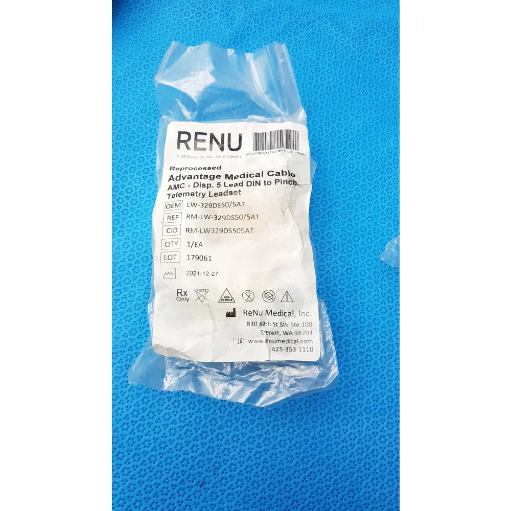 Lot of 10 Renu Medical AMC 5 Lead DIN to Pinch Telemetry Leadset Ref RM-LW-329DS50/5AT - Telemetry Leadset