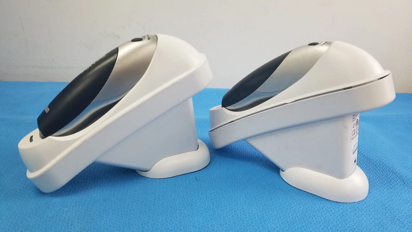 Lot of 2 braun pro 4000 thermoscan with welch allyn 407362 charging dock and white and black handheld barcode scanners for reuse medical equipment