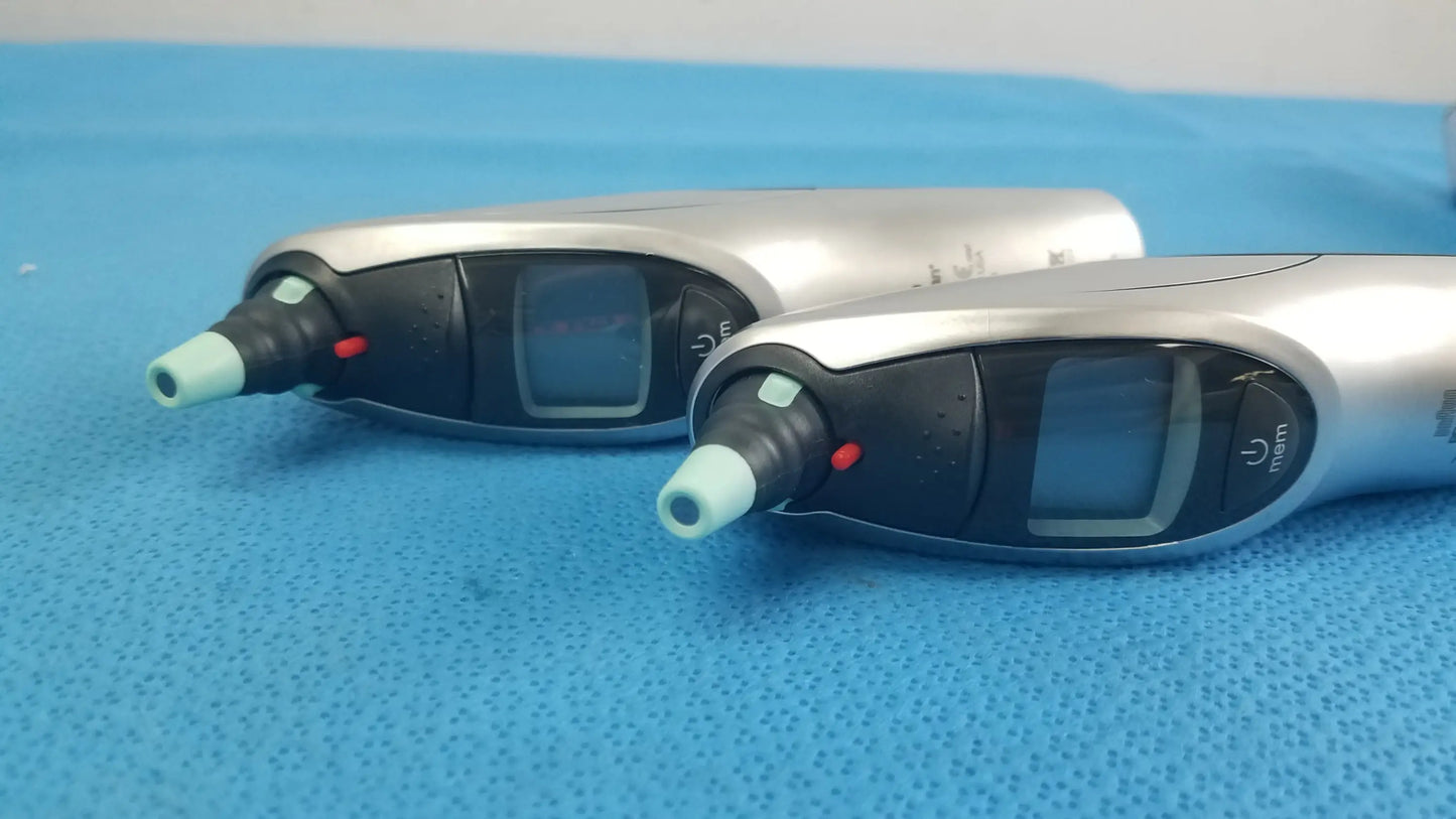 Lot of 2 braun pro 4000 thermoScan devices with silver and black blood glucose meters and welch allyn charging dock for reuse medical equipment
