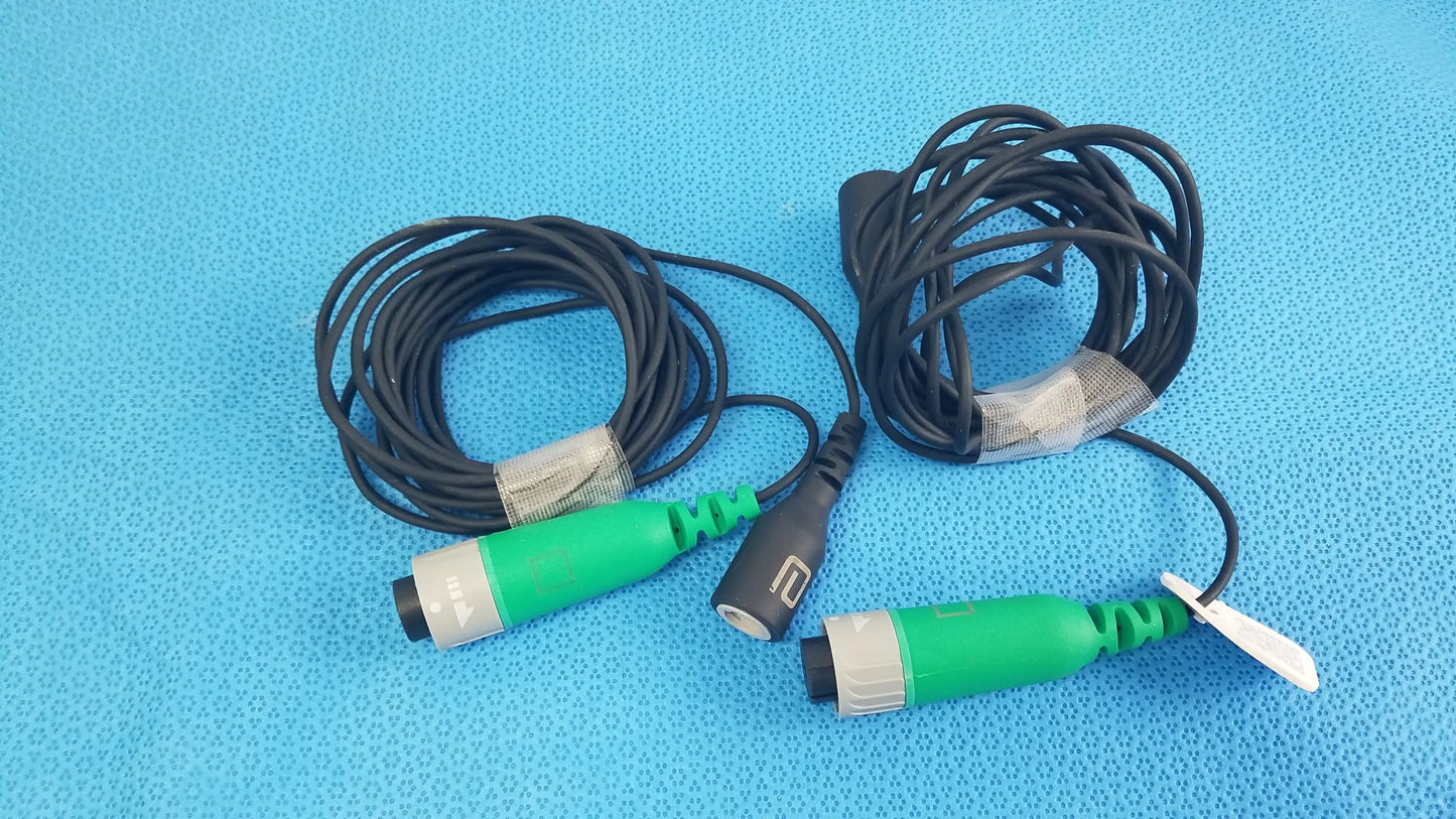 Lot of 2 D-ENS-SUP-Q-CBL EnSite X EP system catheter connector cables with black and green coils and durable plastic connectors for reuse medical equipment