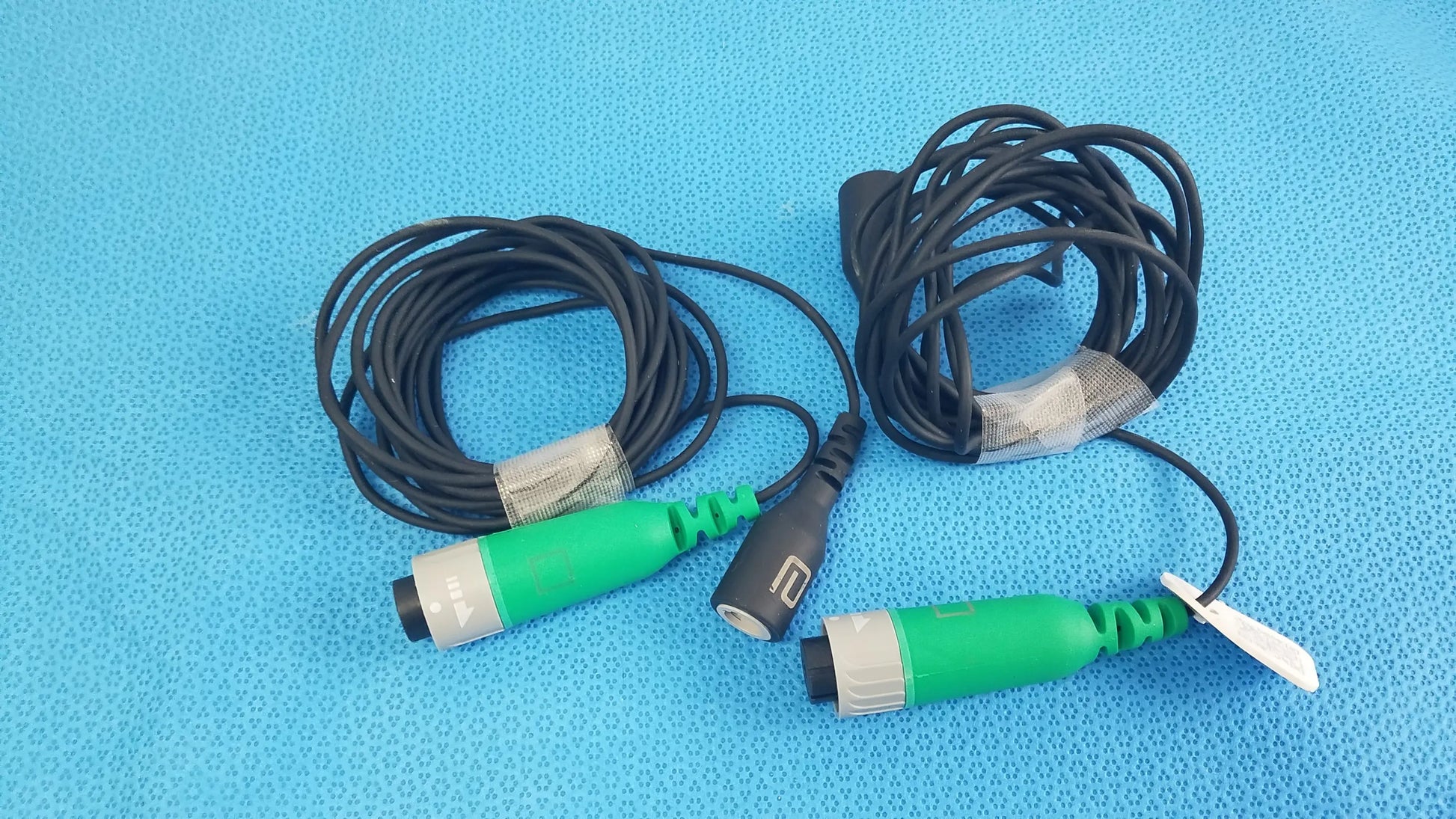Lot of 2 D-ENS-SUP-Q-CBL EnSite X EP system catheter connector cables with black and green coils and durable plastic connectors for reuse medical equipment