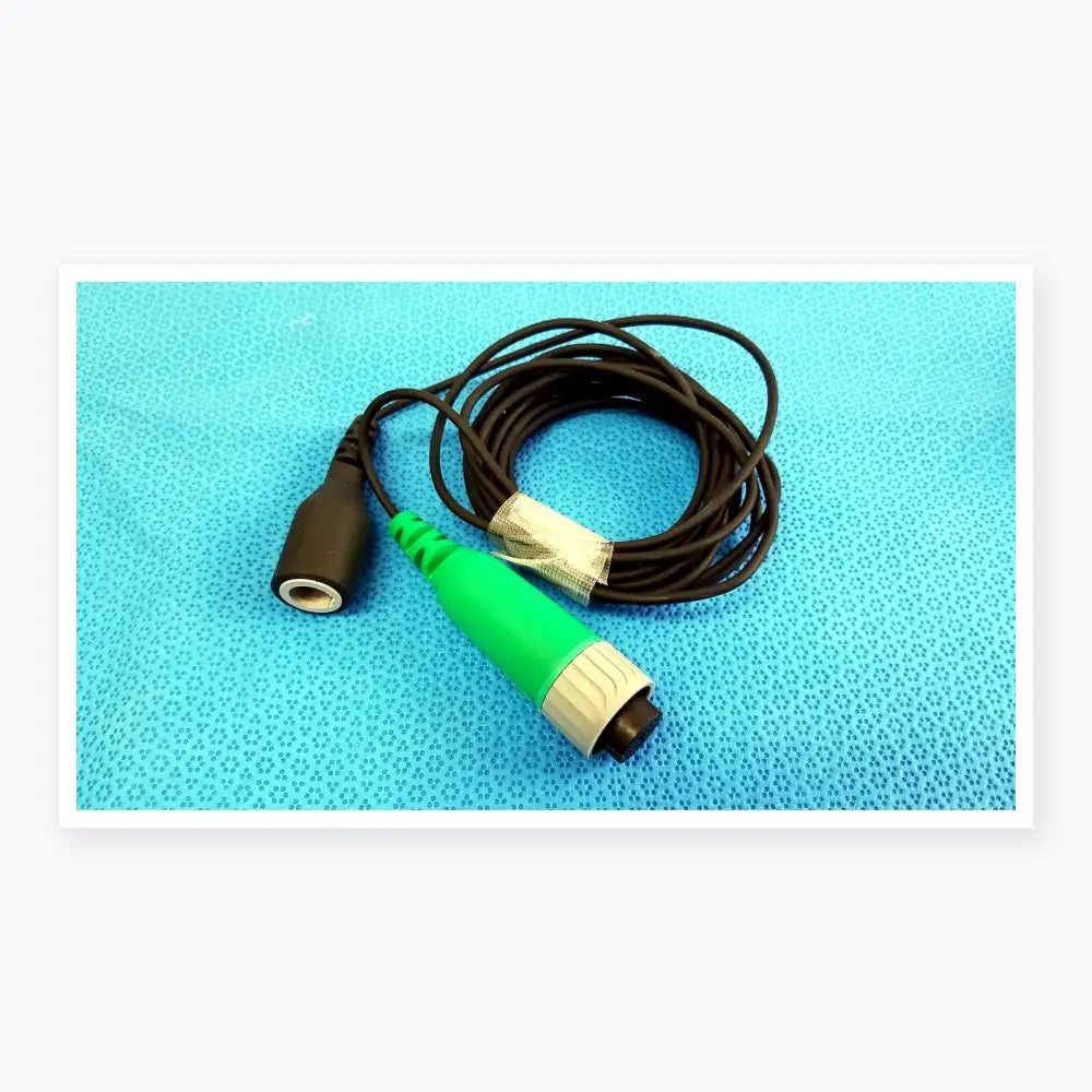 Lot of 2 D-ENS-SUP-Q-CBL medical-grade green and gray catheter connector cables with black coiled cords for reuse medical equipment
