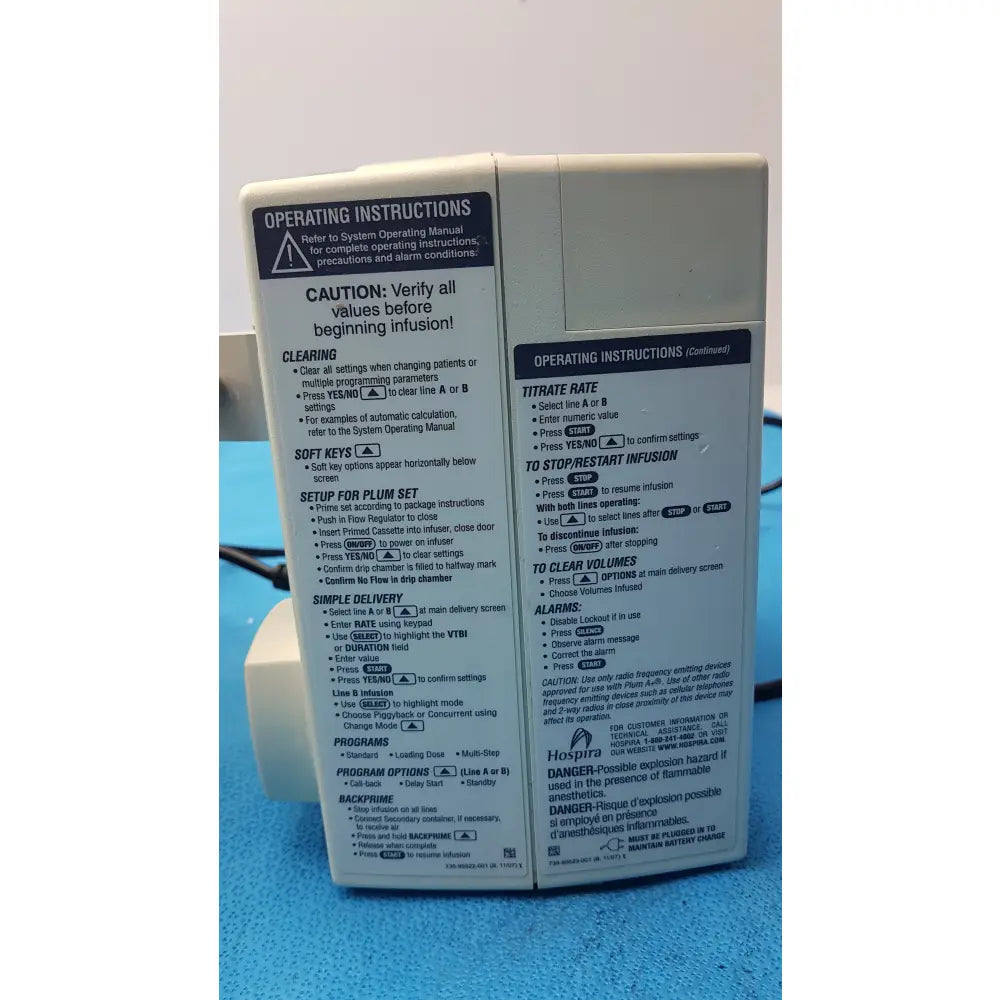 Lot of 2 Hospira Infusion pumps S/N 16013880 - Volumetric Single-Channel Dual-Line Infusion Pump