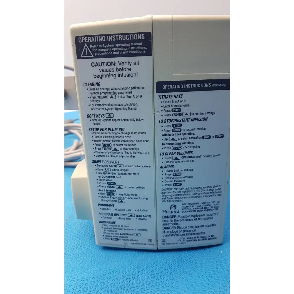 Lot of 2 Hospira Infusion pumps S/N 16013880 - Volumetric Single-Channel Dual-Line Infusion Pump