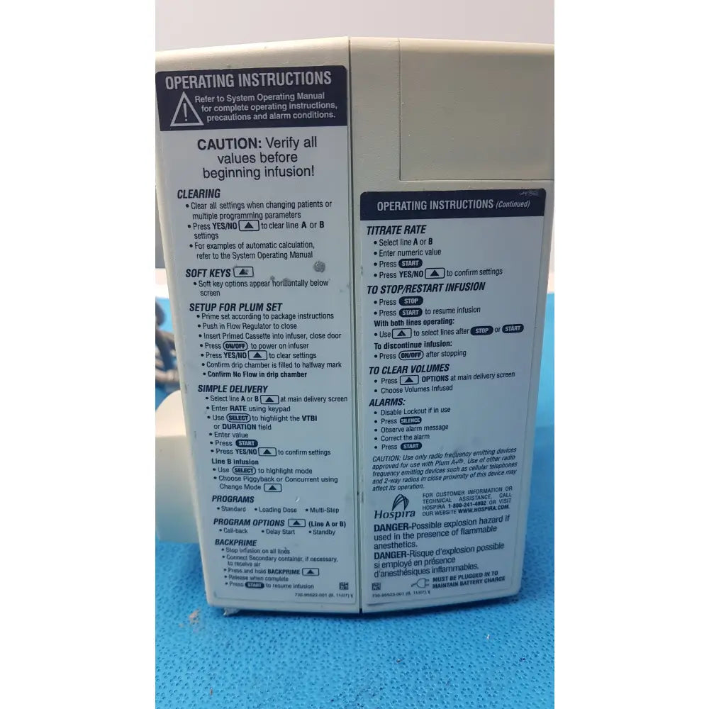Lot of 2 Hospira Plum A+ Infusion pumps - Volumetric Single-Channel Dual-Line Infusion Pump