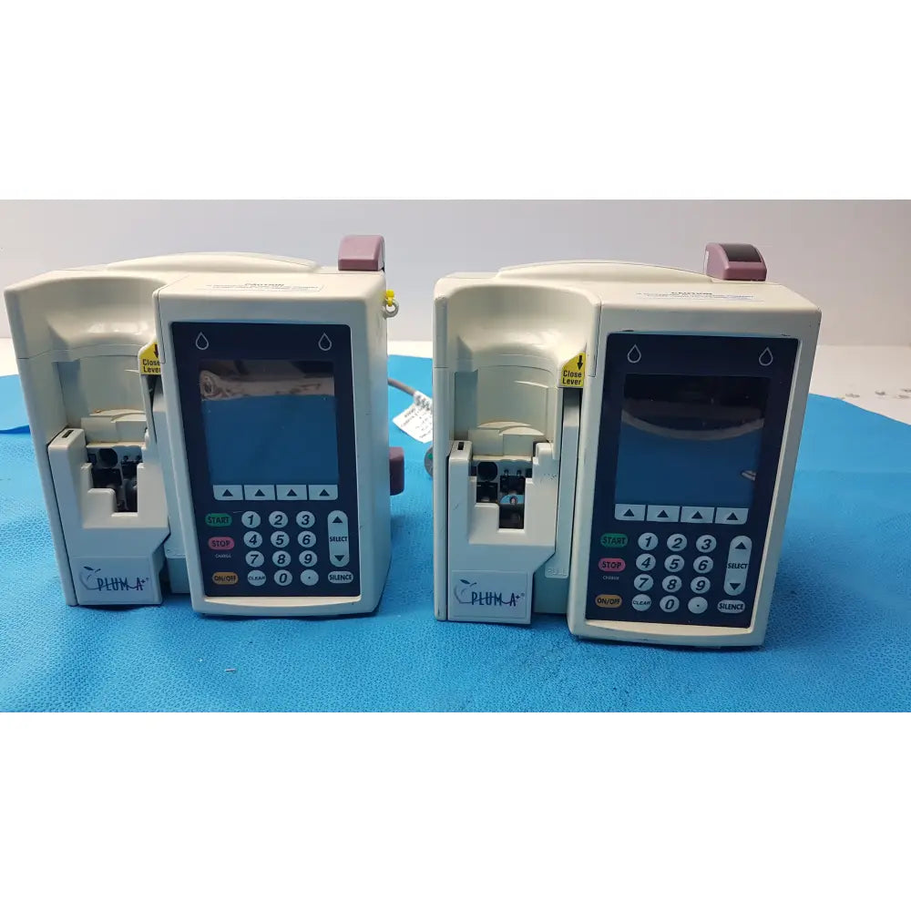 Lot of 2 Hospira Plum A+ Infusion pumps - Volumetric Single-Channel Dual-Line Infusion Pump
