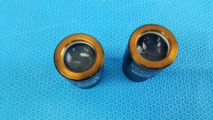 Lot of 2 Luxo swh10x blue cylindrical microscope eyepieces with gold-colored rims for precision optical use