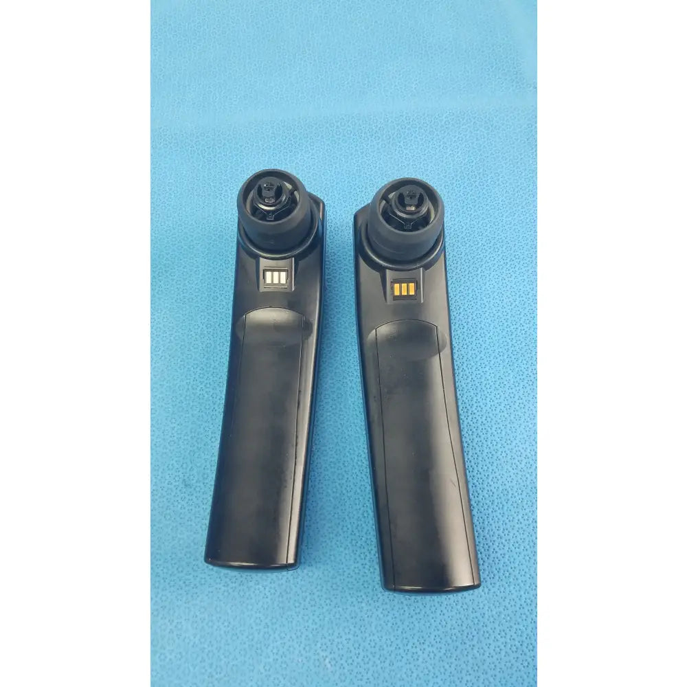 Lot of 2 maico ero scan pro black plastic handheld auditory scanners with circular heads and indicator lights for hearing screening medical equipment