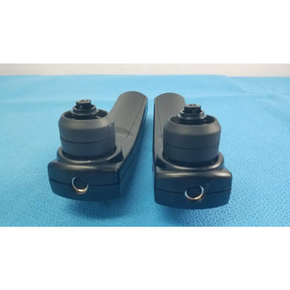 Lot of 2 Maico Ero Scan Pro handheld auditory scanners with black plastic surgical retractors and rounded handles for hearing screening medical equipment
