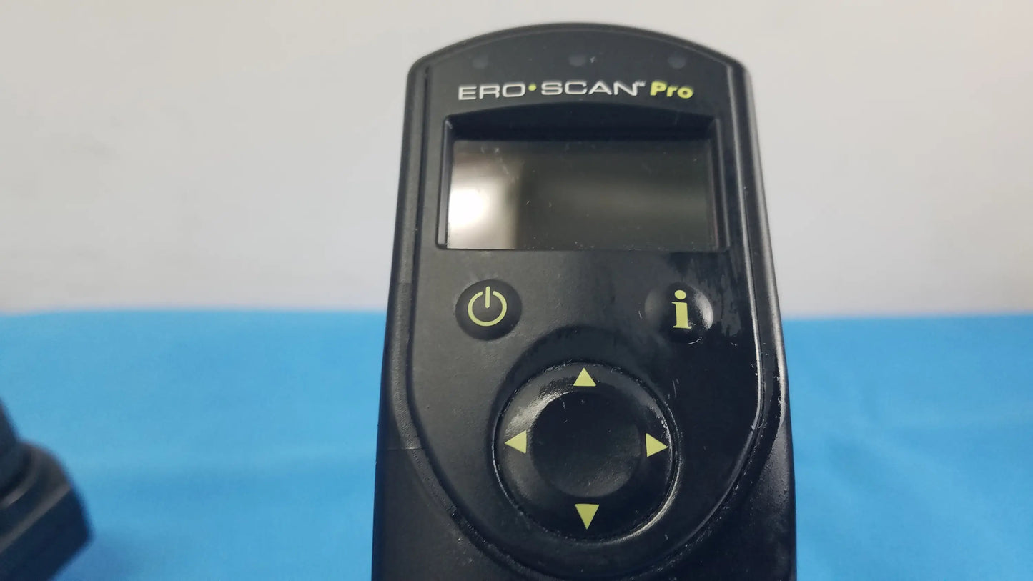 Black Maico ero-scan pro handheld auditory scanner with small screen and navigation buttons for hearing screening medical equipment