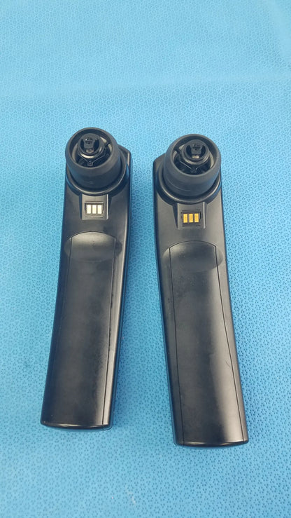 Lot of 2 maico ero scan pro black plastic handheld auditory scanners with circular heads and indicator lights for hearing screening medical equipment