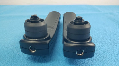 Lot of 2 Maico Ero Scan Pro handheld auditory scanners with black plastic surgical retractors and rounded handles for hearing screening medical equipment