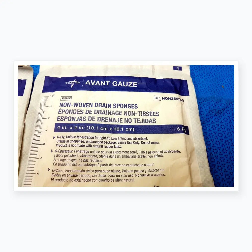 Lot of 2 Medline Avant Gauze Sterile Non-Woven Drain Sponges 4"x4" 6-Ply Ref NON256000