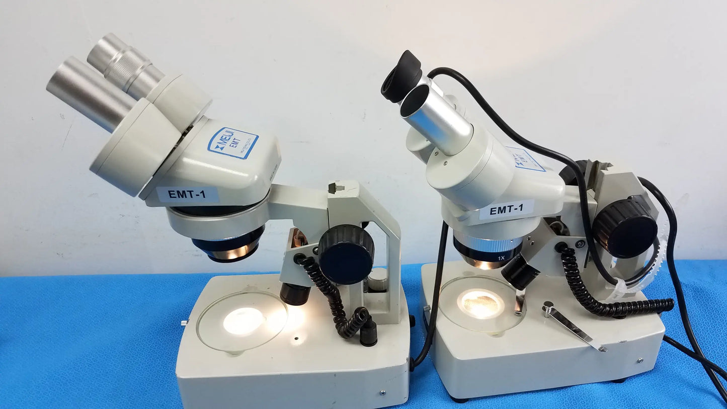 Meiji Techno Lot of 2 Meiji Techno EMT-1 Stereo Microscope Stereo Microscope, as-is (for parts) product photo 3