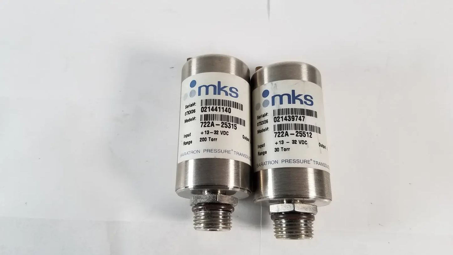 MKS Lot of 2 MKS Baratron Pressure Transducer 722A-25315, 200 Torr and 30 Torr Pressure Transducer, second-hand product photo 1