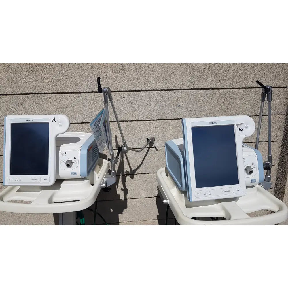 Lot of 2 Philips V60 Hospital BiPAP Ventilators With Rolling Stands - Hospital BiPAP Ventilator