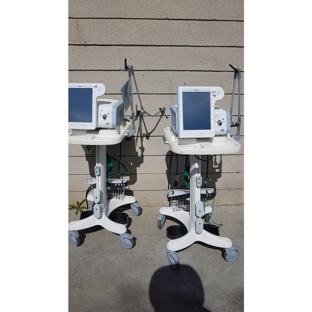 Lot of 2 Philips V60 Hospital BiPAP Ventilators With Rolling Stands - Hospital BiPAP Ventilator