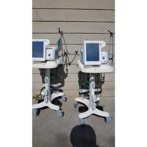قطعتان من أجهزة التنفس الصناعي من طراز Philips V60 BiPAP للمستشفيات مع حوامل متحركة