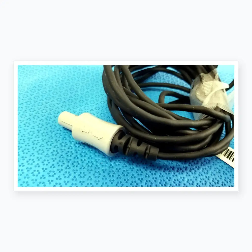Lot of 2 Stryker catheter connector cables black coiled with light gray embossed medical equipment connectors for reuse