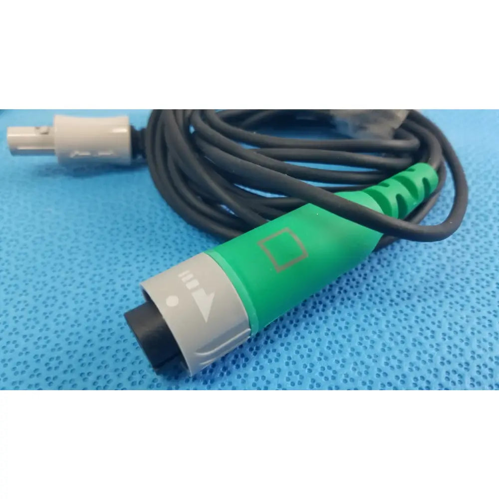 Lot of 2 Stryker catheter connector cables with green and gray connectors and black cords for medical equipment reuse
