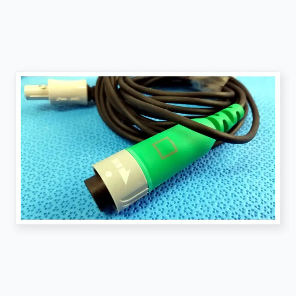 Lot of 2 Stryker catheter connector cables with green and gray connectors and black cords for medical equipment reuse