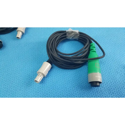 Lot of 2 stryker catheter connector cables black coiled with white and green-gray industrial plugs for medical equipment reuse