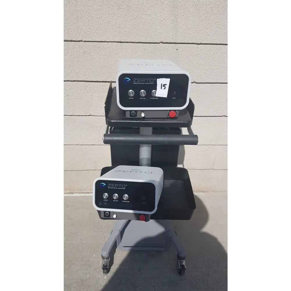Lot of 2 Zepto Precision Pulse Capsulotomy Power Consoles With Rolling Cart - Precision Pulse Capsulotomy Power Console