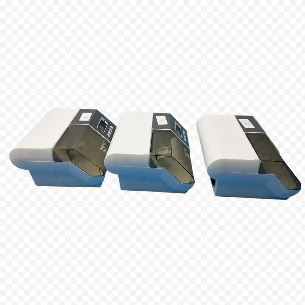 Lot of 3 dentsply promix blue and white banknote counters with transparent compartments for amalgamator capsule mixing