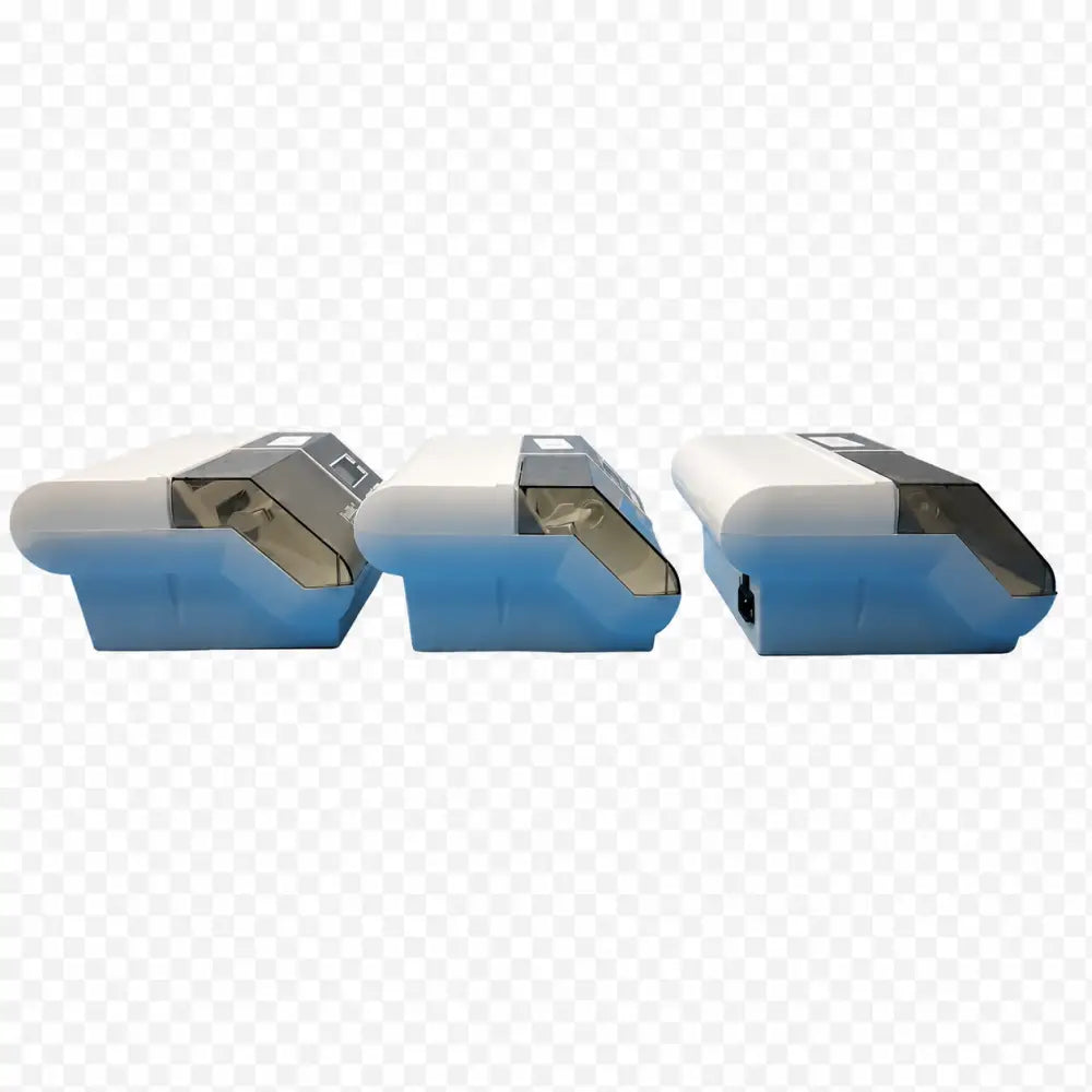 Lot of 3 dentsply promax blue and white amalgamator capsule mixing machines with transparent front panels for capsule mixing