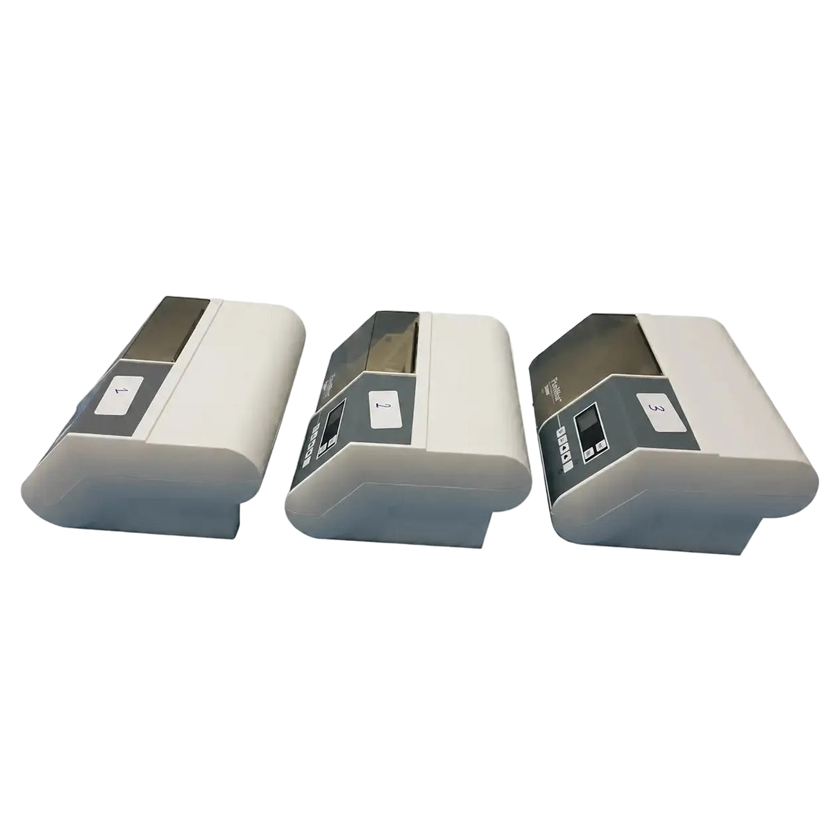 Lot of 3 dentsply promix amalgamator capsule mixing systems with beige and gray electronic cash counting machines and digital displays