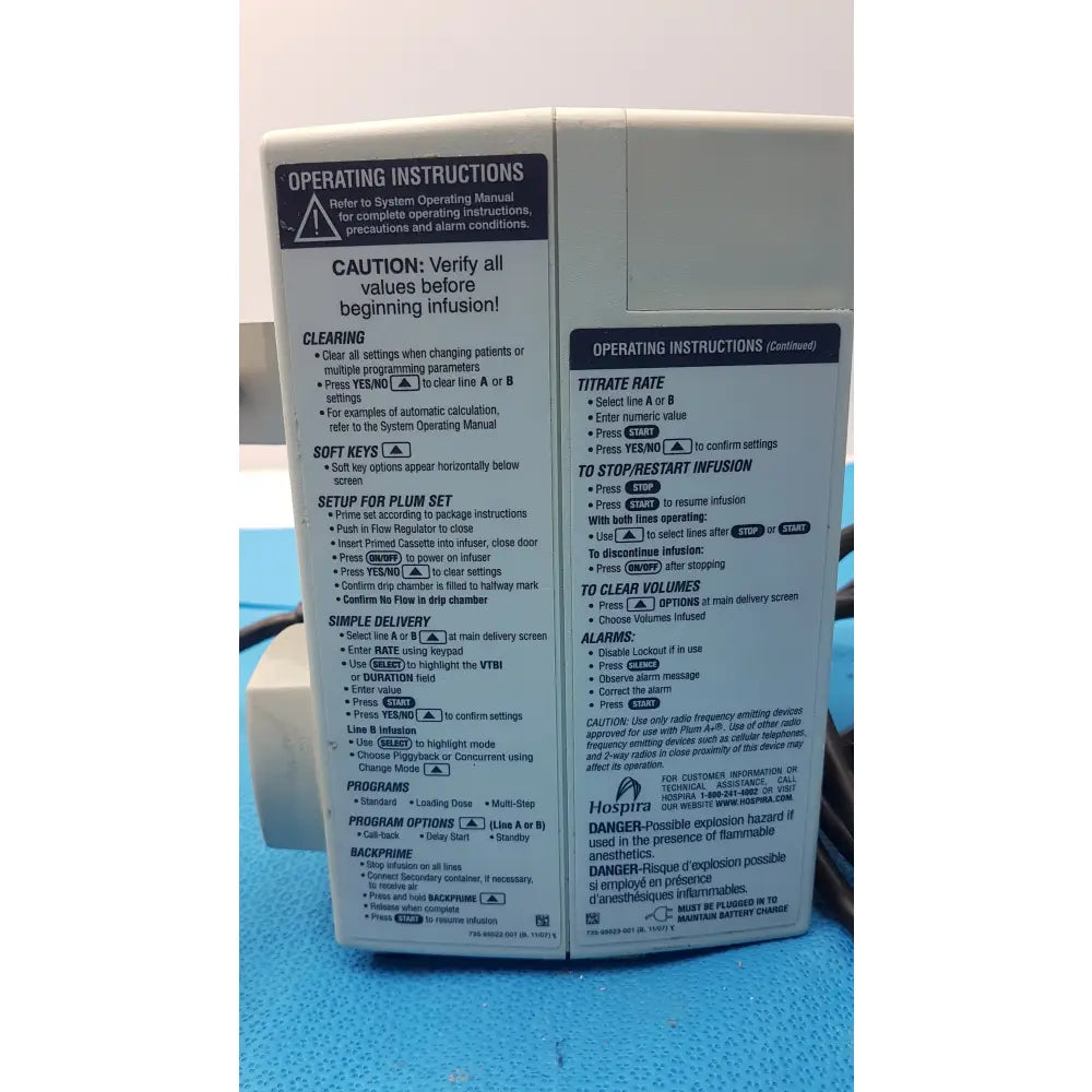 Lot of 3 Hospira DWL-AG132 Plum A+ Infusion pumps - Volumetric Single-Channel Dual-Line Infusion Pump