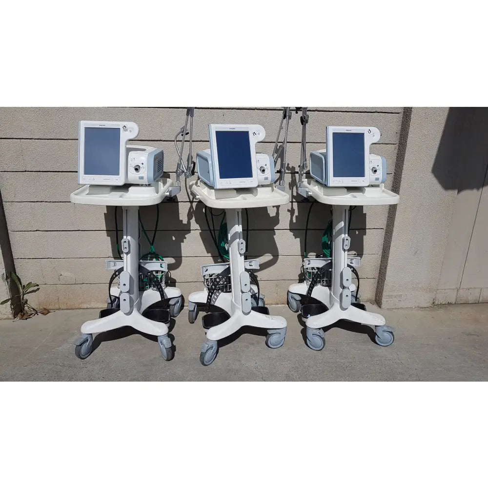 Lot of 3 Philips Respironics V60 Hospital BiPAP Ventilators With Rolling Stands - Hospital BiPAP Ventilator