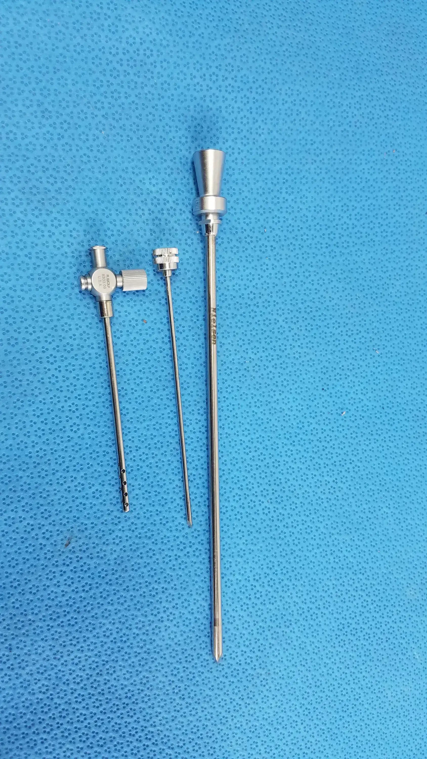Wolf Lot of-3 R.Wolf 8303.09 Drainage Cannula With 8855.17 8303.10 Obturators Drainage Cannula with Obturators, second-hand product photo 1
