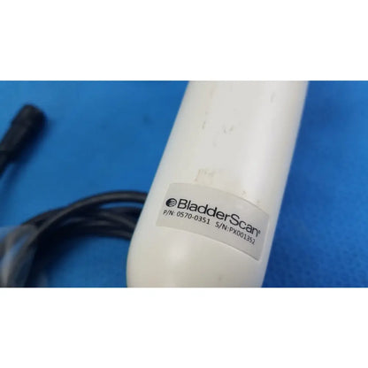 White cylindrical verathon bladderscan ultrasound probe with silver label medical equipment for reuse medical equipment