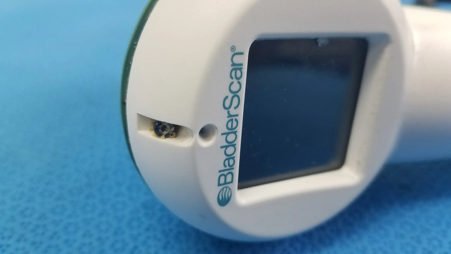 White verathon bladderscan ultrasound device with rectangular screen and teal branding for reuse medical equipment use