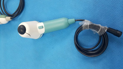 Teal and white verathon bladderscan ultrasound probe with black cable medical equipment for reuse medical equipment