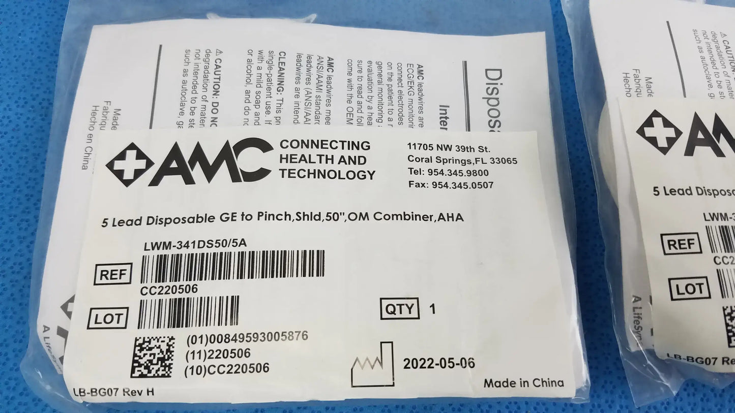 AMC Lot of - 5 AMC 5-Lead Disposable ECG Cable GE Multi-Link to Pinch Shielded 50 5-Lead Disposable ECG Cable, second-hand product photo 7