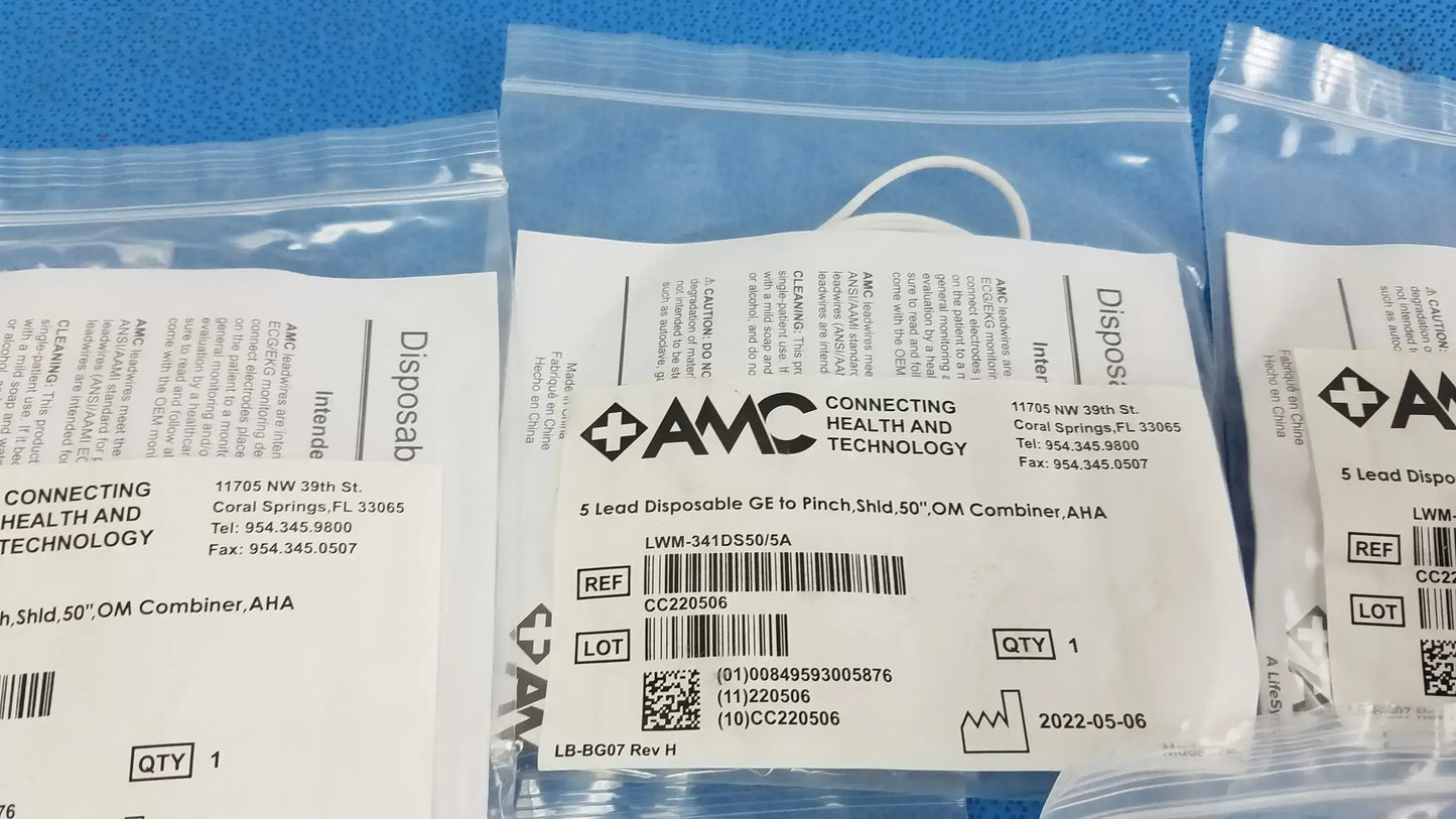 AMC Lot of - 5 AMC 5-Lead Disposable ECG Cable GE Multi-Link to Pinch Shielded 50 5-Lead Disposable ECG Cable, second-hand product photo 9