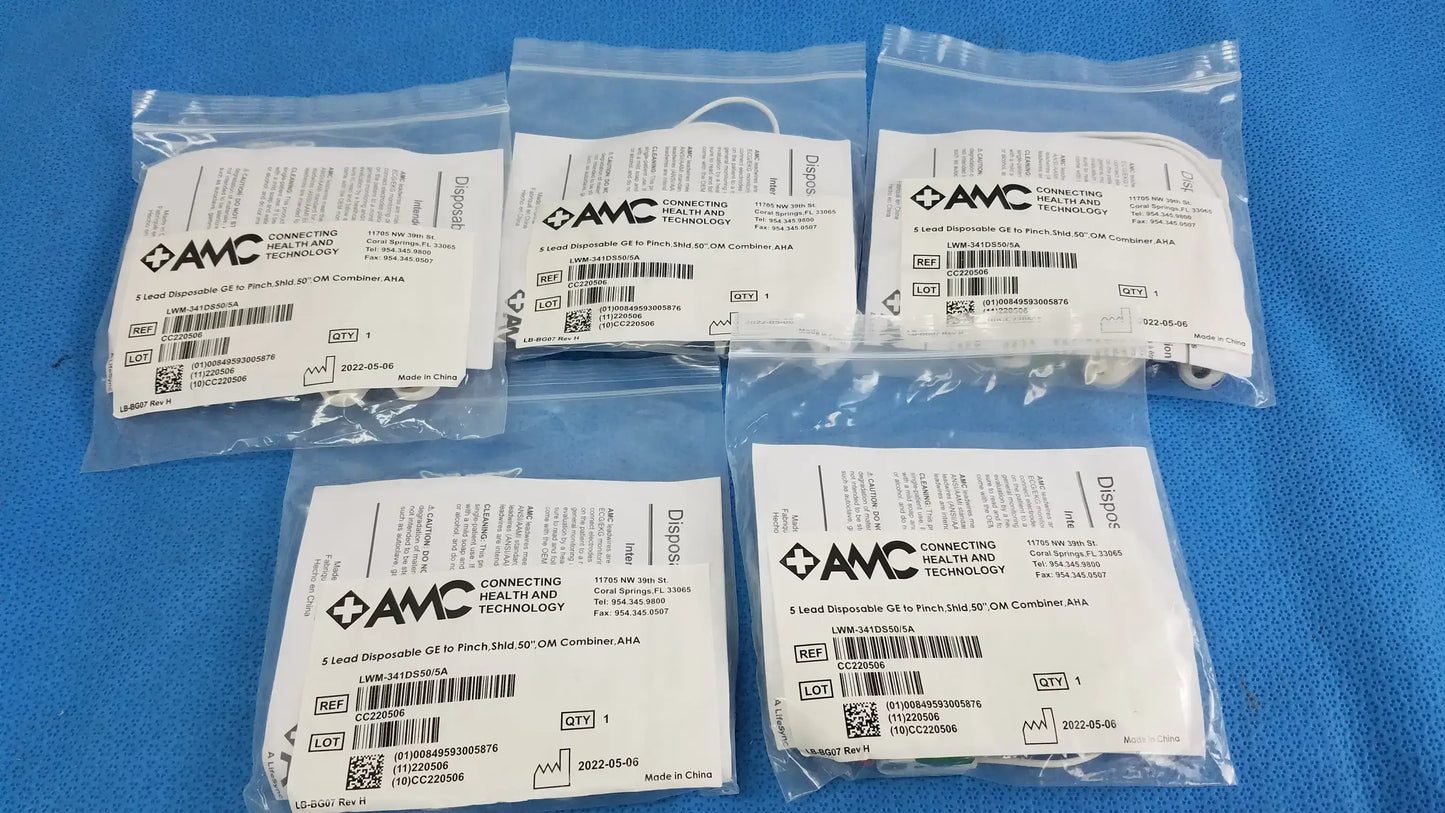 AMC Lot of - 5 AMC 5-Lead Disposable ECG Cable GE Multi-Link to Pinch Shielded 50 5-Lead Disposable ECG Cable, second-hand product photo 2