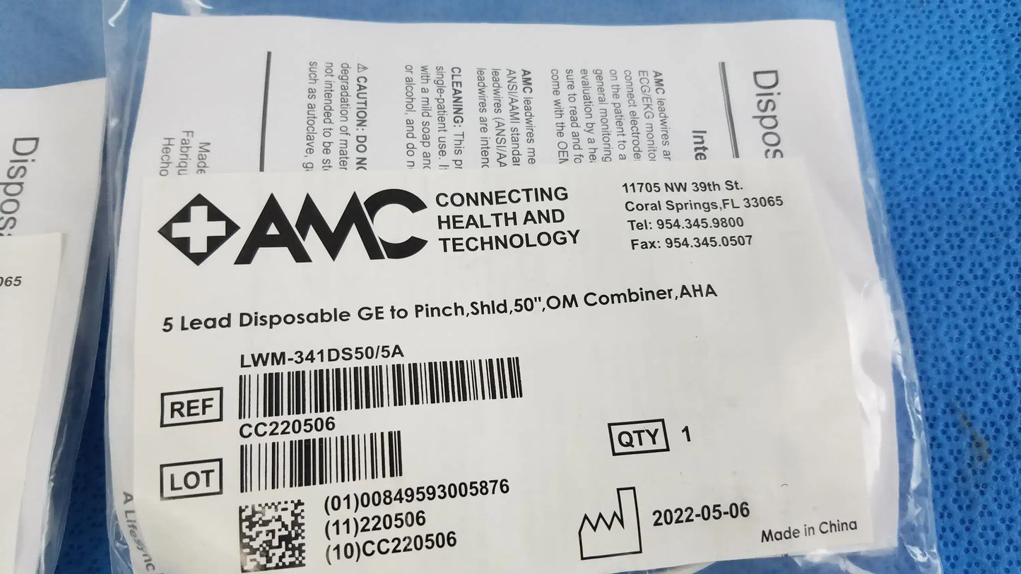 AMC Lot of - 5 AMC 5-Lead Disposable ECG Cable GE Multi-Link to Pinch Shielded 50 5-Lead Disposable ECG Cable, second-hand product photo 5