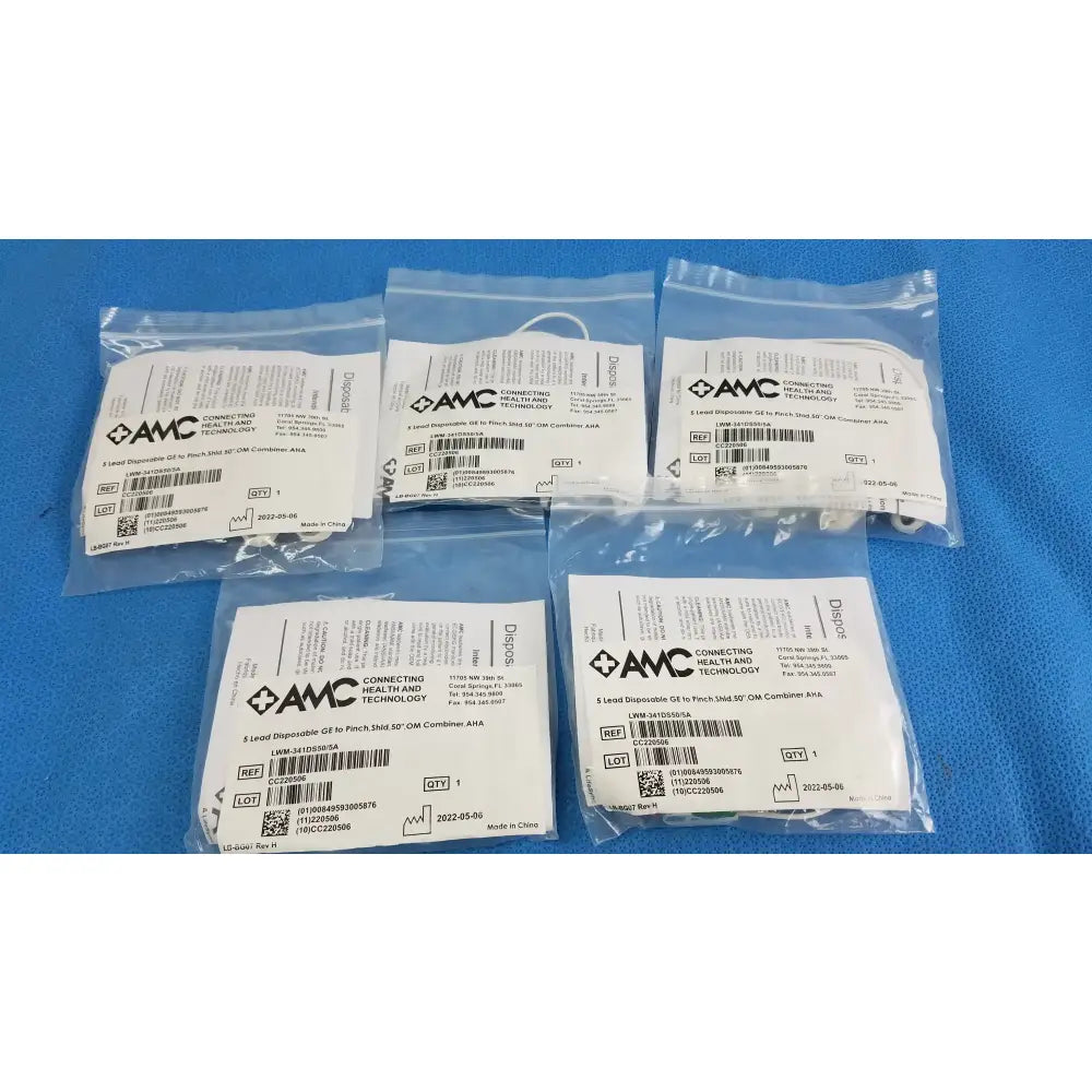 AMC Lot of - 5 AMC 5-Lead Disposable ECG Cable GE Multi-Link to Pinch Shielded 50 5-Lead Disposable ECG Cable, second-hand product photo 2