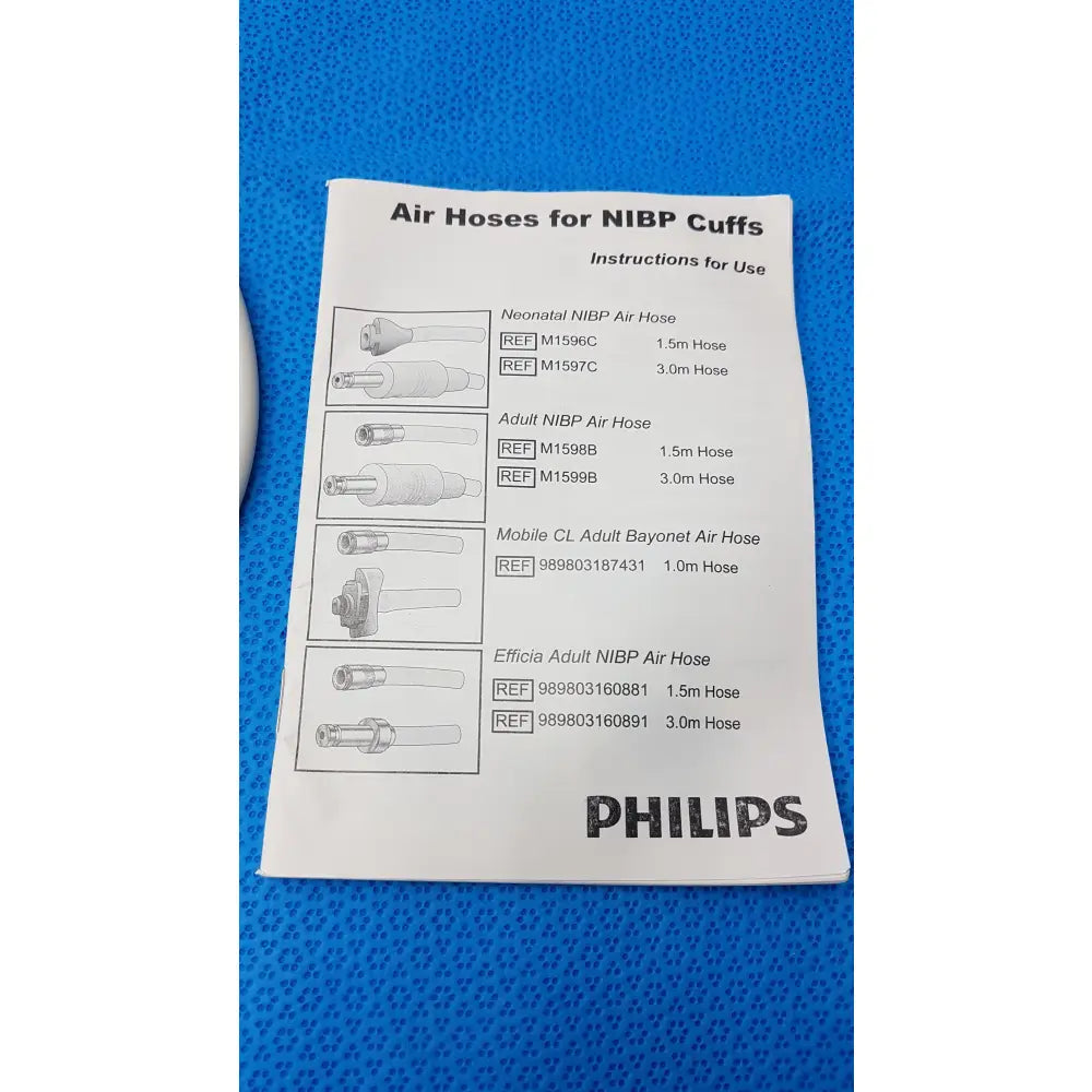Lot of 5 Philips M1599B Adult NIBP Air Hoses 3.0m Ref 989803104341 - NIBP Air Hose