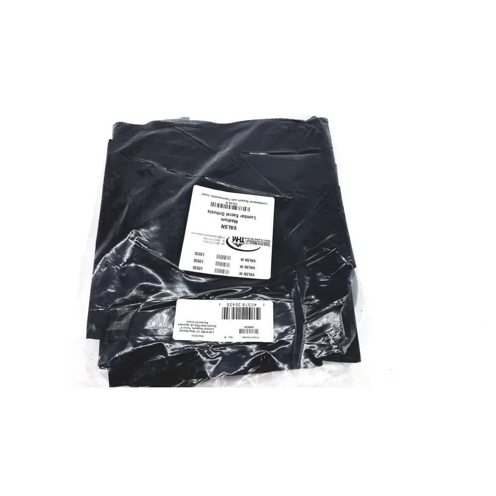 Black plastic bag containing black rubber gaskets for sacral orthosis val5n medium lumbosacral support with thermoplastic insert
