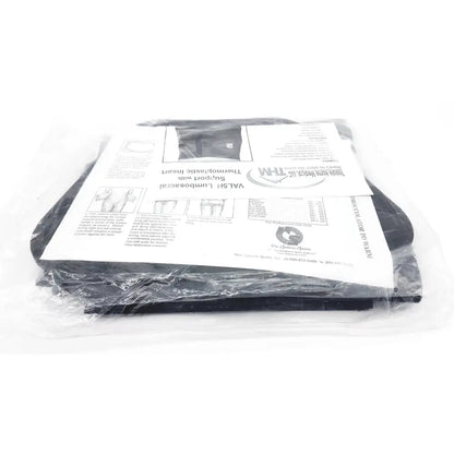 Black thermoplastic support insert for lumbar back pain relief in sacral orthosis val5n medium packaging with instructions